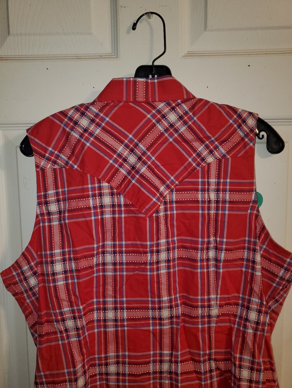 NWT Wrangler Retro Sleeveless Plaid Print Snap Western Shirt - Picture 10 of 14